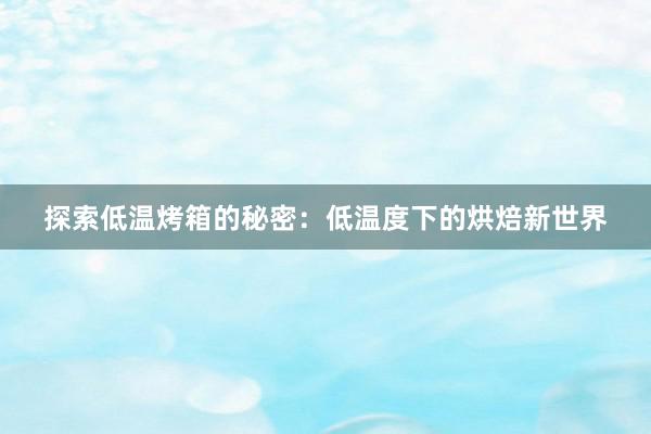 探索低温烤箱的秘密：低温度下的烘焙新世界